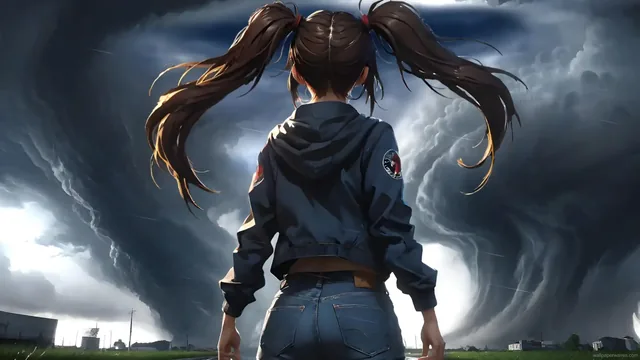Tornado Girl 4K cartoon and anime live wallpaper.