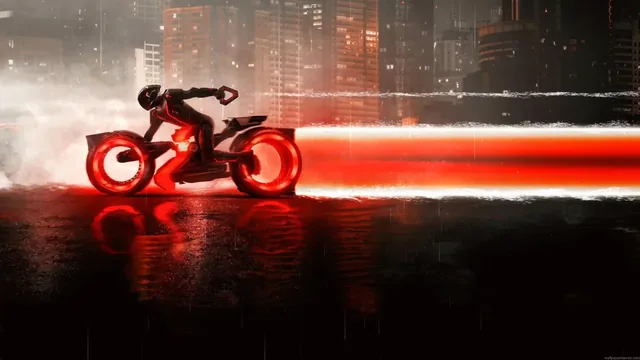 TRON: Ares fan art featuring a futuristic motorcycle drift