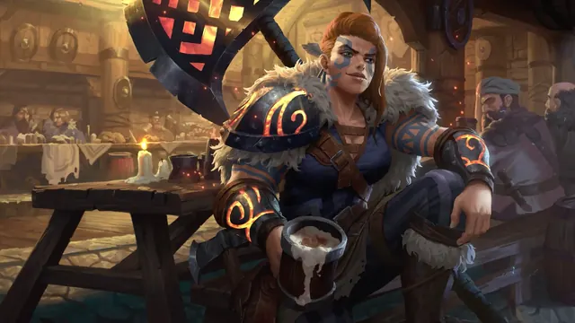 Valka resting inside a lively old Nordic tavern