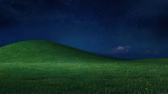 Unofficial nighttime fan art inspired by the Windows XP Bliss landscape