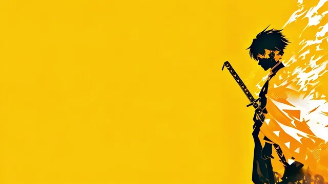 Dark swordsman silhouette holding a blade against bright yellow lightning energy