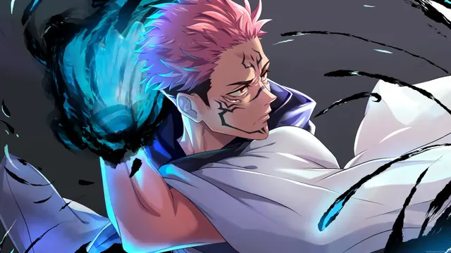 Yuji Itadori using Black Flash in a Jujutsu Kaisen wallpaper